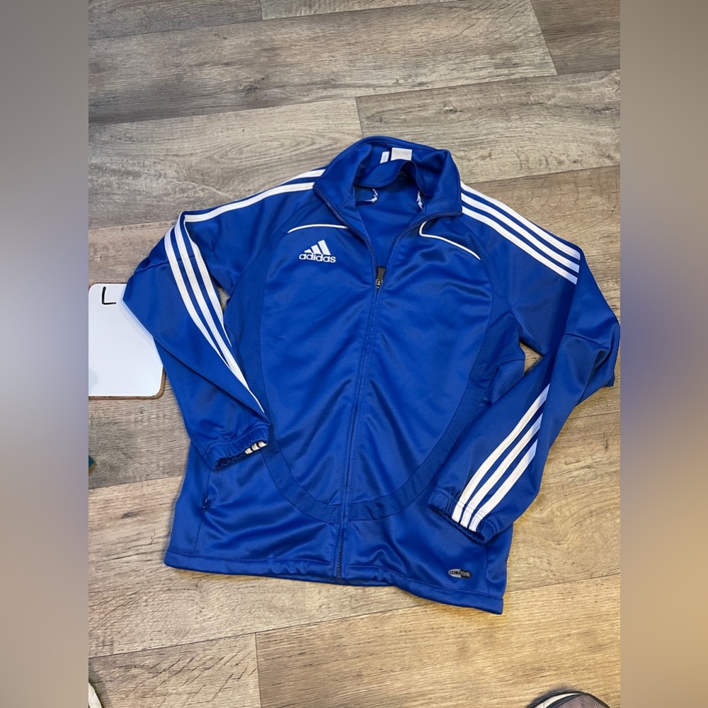 Adidas Track Zip Jacket 3 Stripes Large Blue